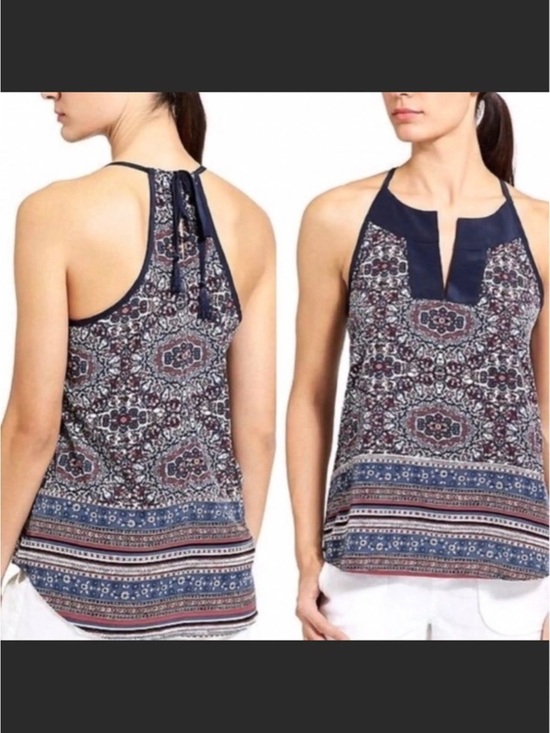 Athleta Tops - ATHLETA medallion dunes navy boho tassel tie tank XS